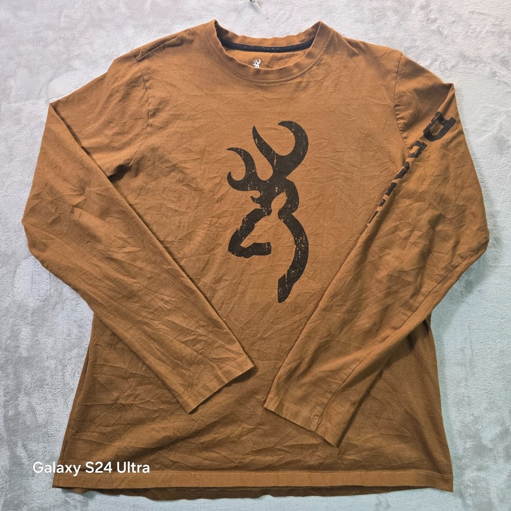 Browning Logan 2.0 Shirt Mens Large Brown Spellout Graphic Classic Long Sleeve